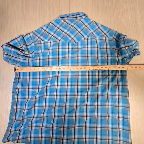 Wrangler Shirt Mens 2XL Blue Plaid Cotton Short Sleeve Classic Casual Snap Front - Picture 5 of 5